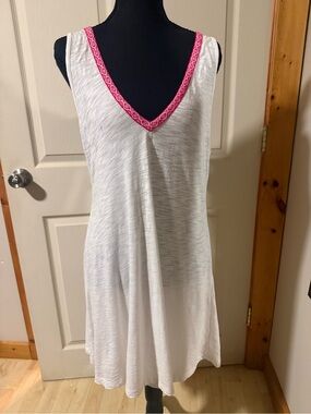 Pitusa White Pima Cotton Pom Pom Cover Up Dress Pink Resort Beach, One Size